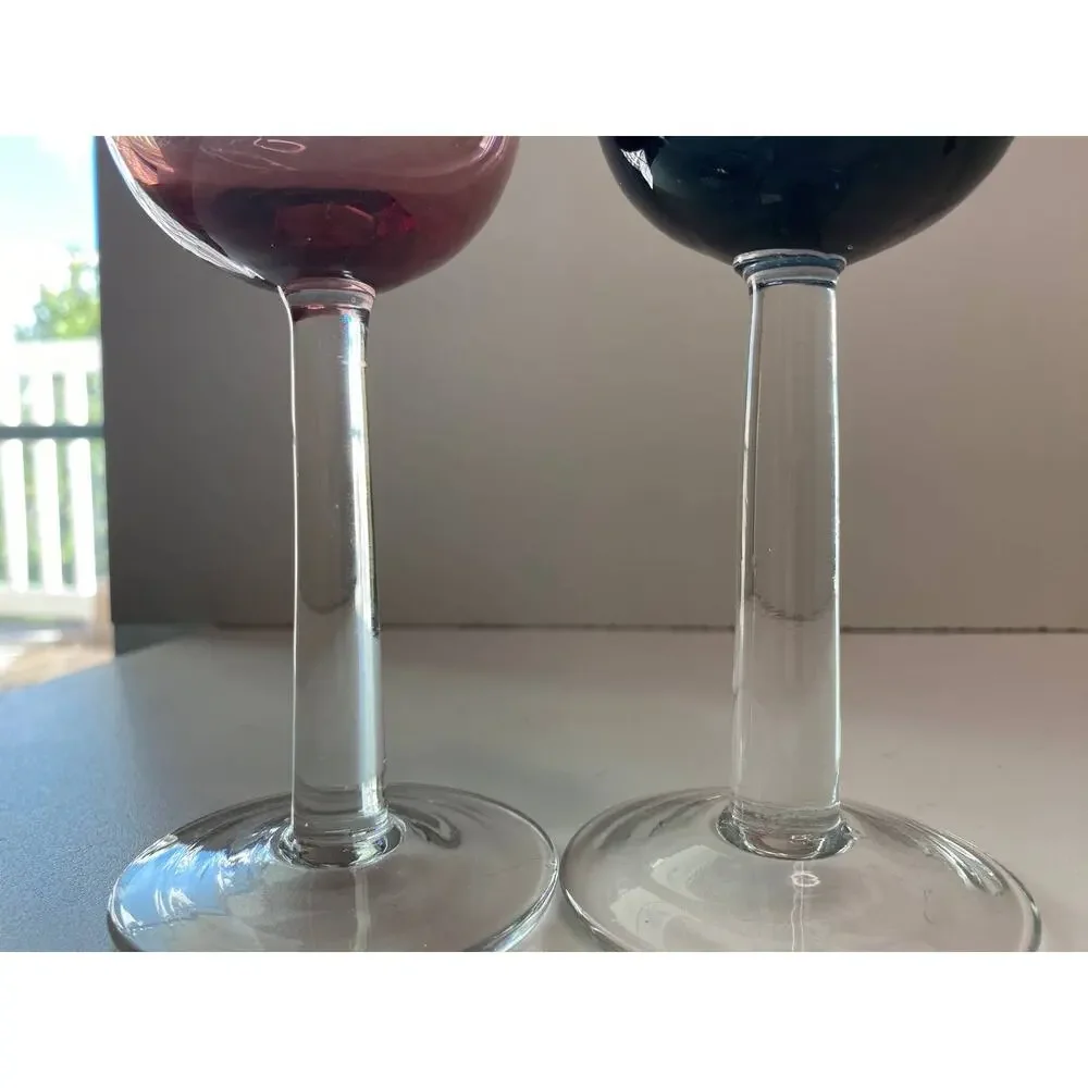 Vintage Champagne glasses red and blue, set of 2